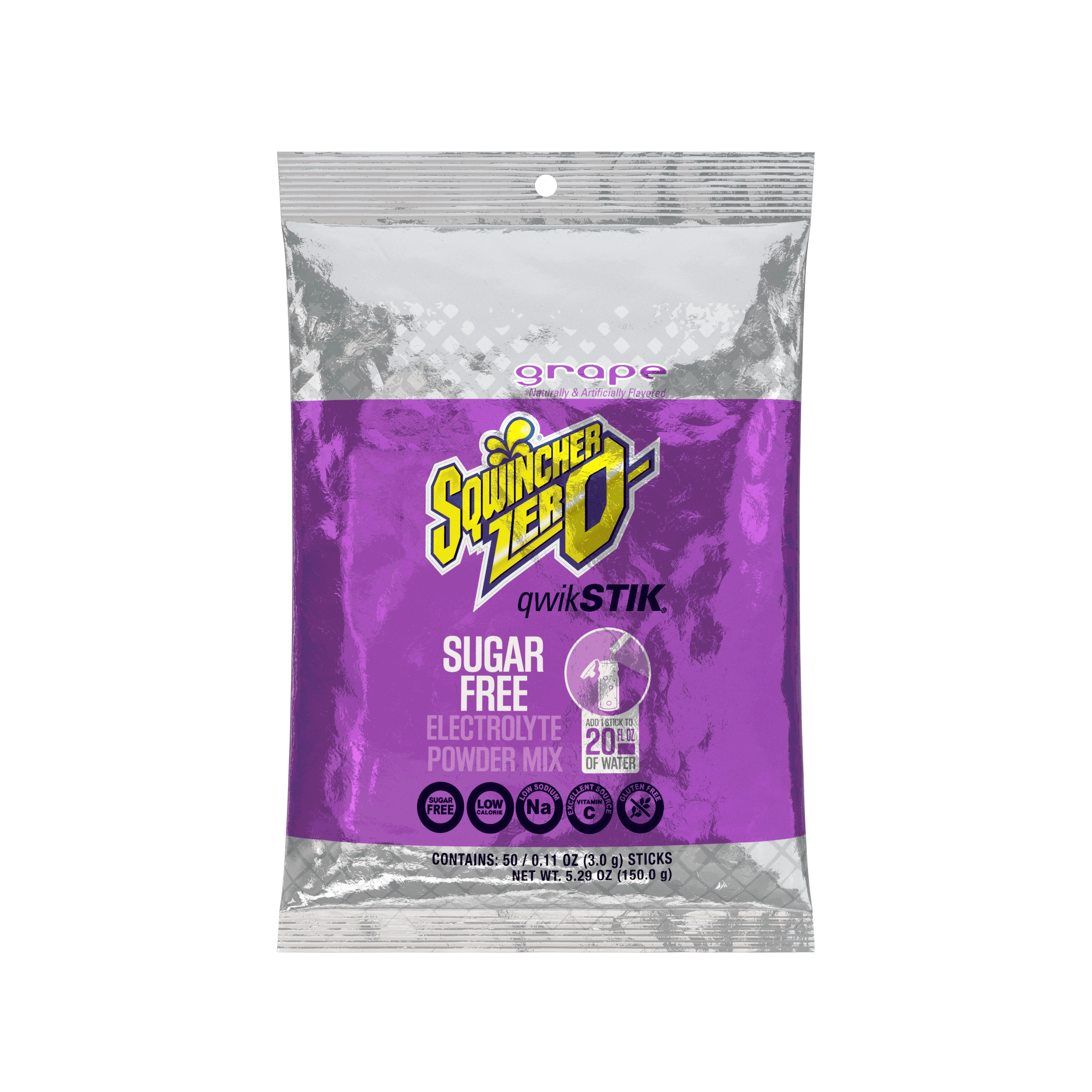 Sqwincher® Qwik Stik®, Grape, ZERO Sugar Free, 20oz Yield Powder Mixes, Pack of 50