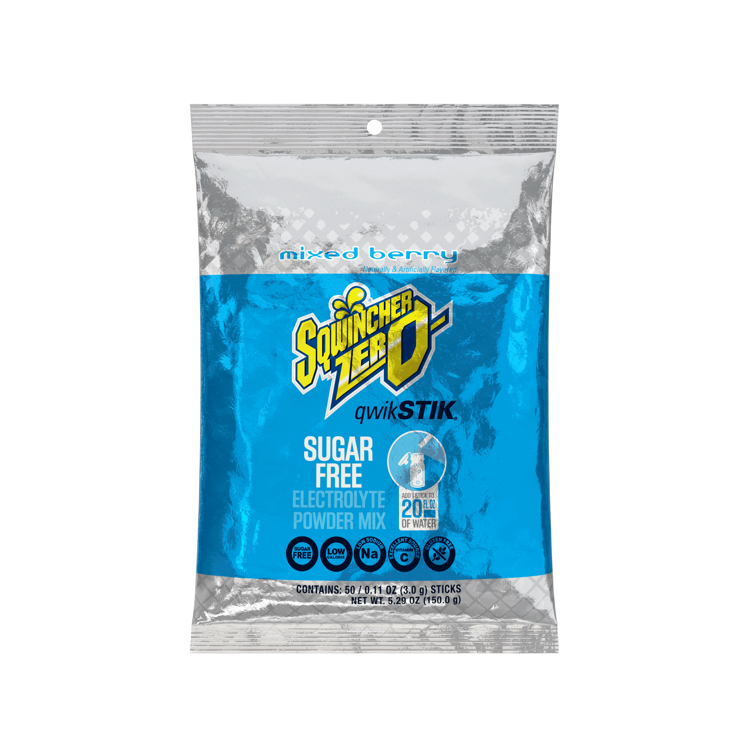 Sqwincher® Qwik Stik®, Mixed Berry, ZERO Sugar Free, 20oz Yield Powder Mixes, Pack of 50