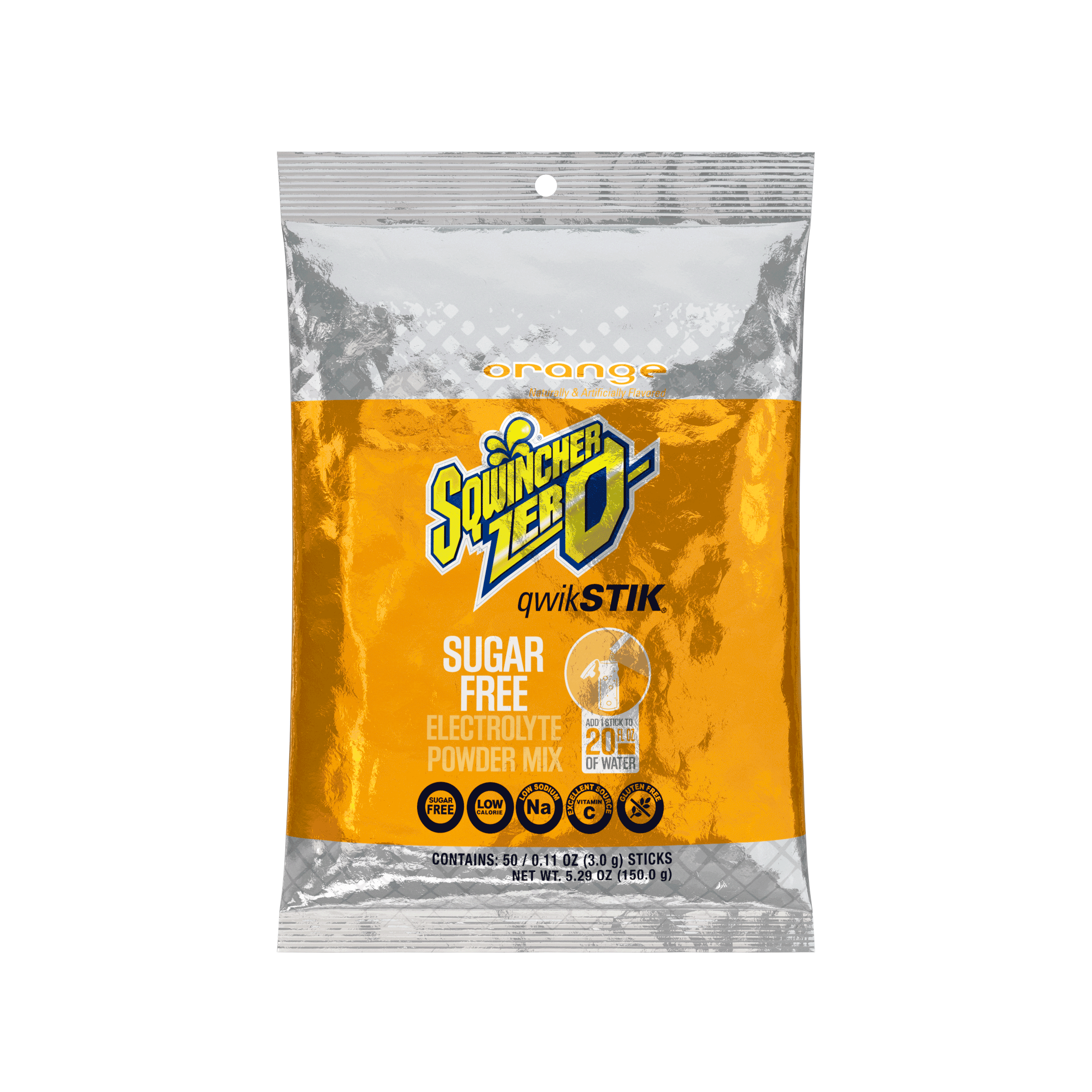 Sqwincher® Qwik Stik®, Orange, ZERO Sugar Free, 20oz Yield Powder Mixes, Pack of 50