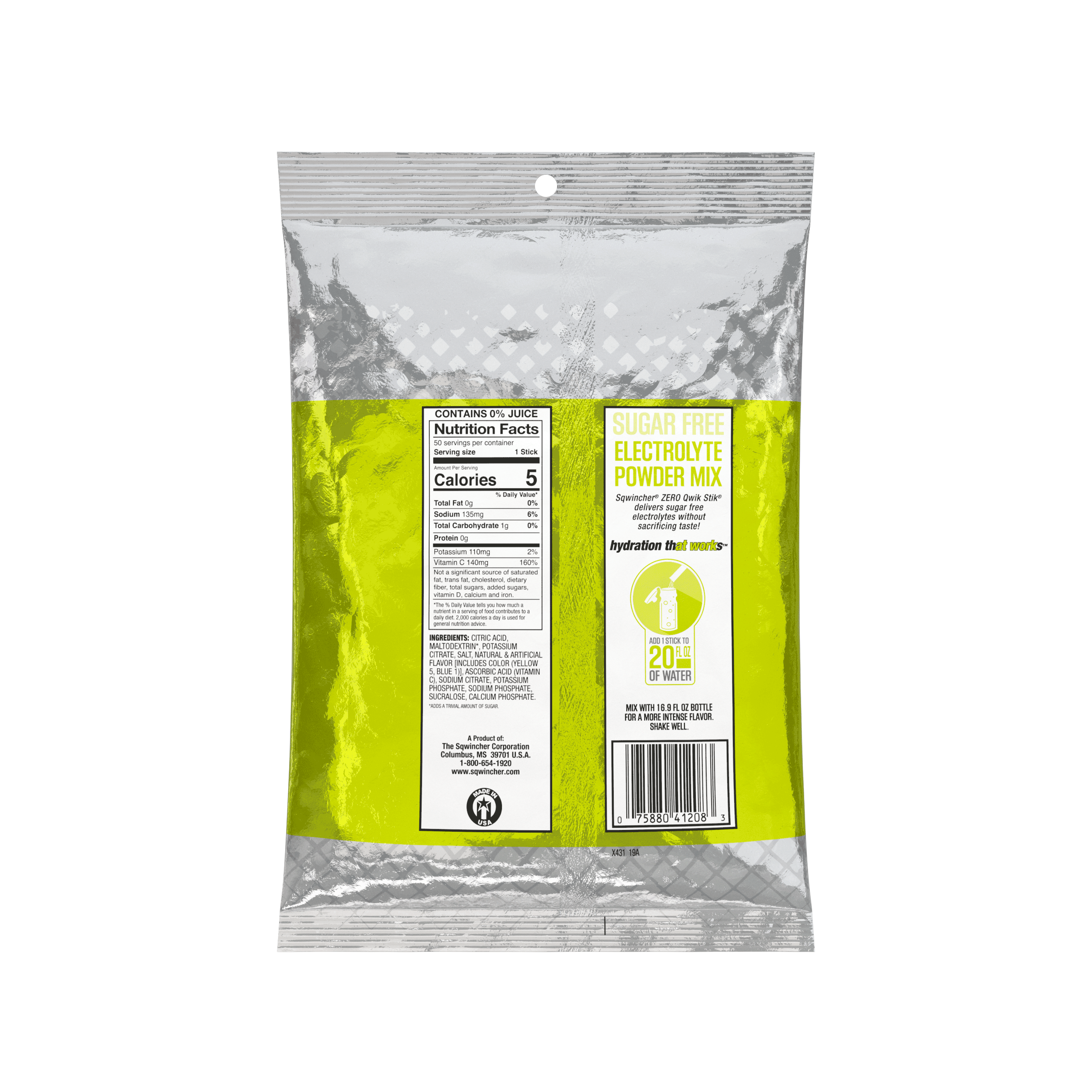 Sqwincher® Qwik Stik®, Lemon Lime, ZERO Sugar Free, 20oz Yield Powder Mixes, Pack of 50