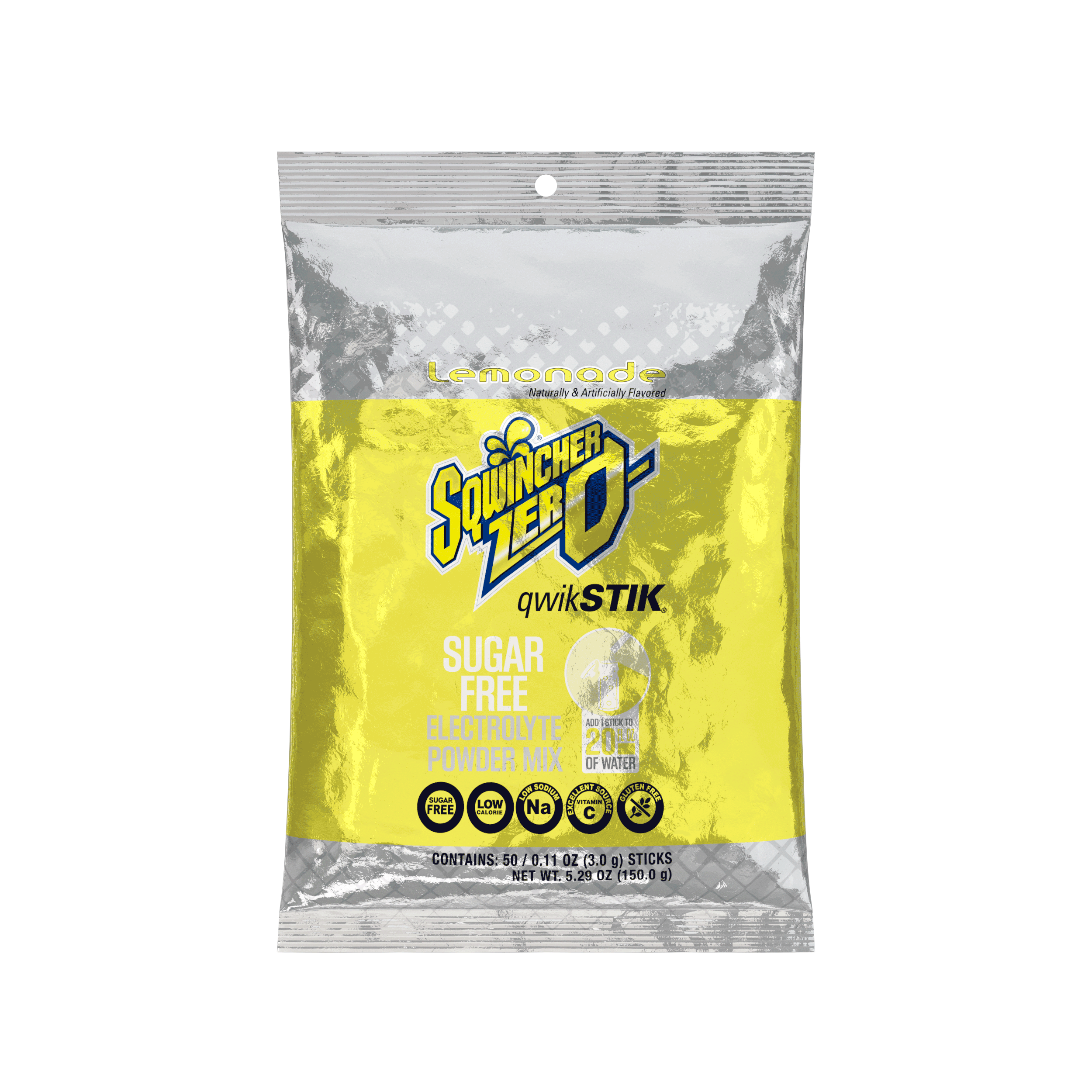 Sqwincher® Qwik Stik®, Lemonade, ZERO Sugar Free, 20oz Yield Powder Mixes, Pack of 50