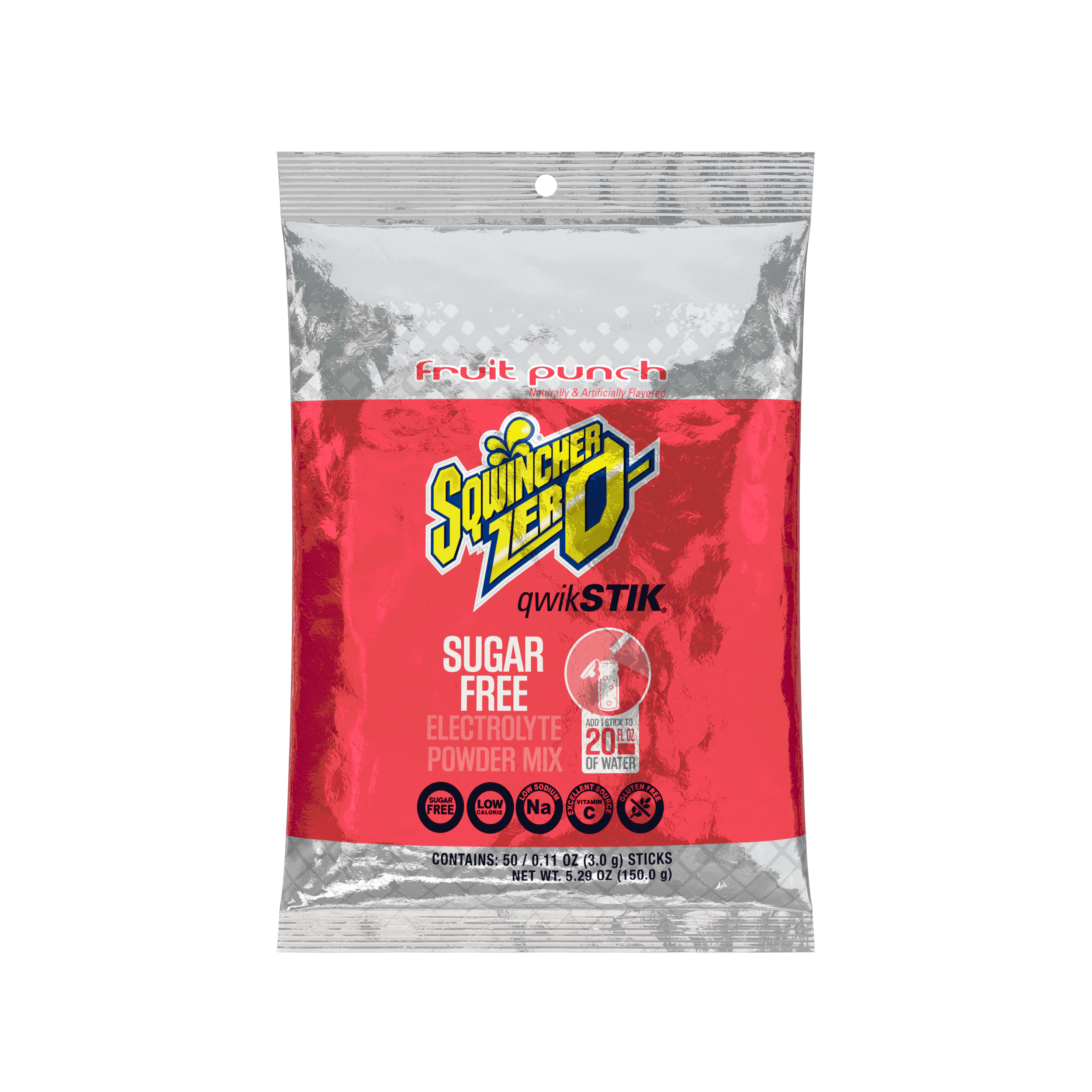 Sqwincher® Qwik Stik®, Fruit Punch, ZERO Sugar Free, 20oz Yield Powder Mixes, Pack of 50