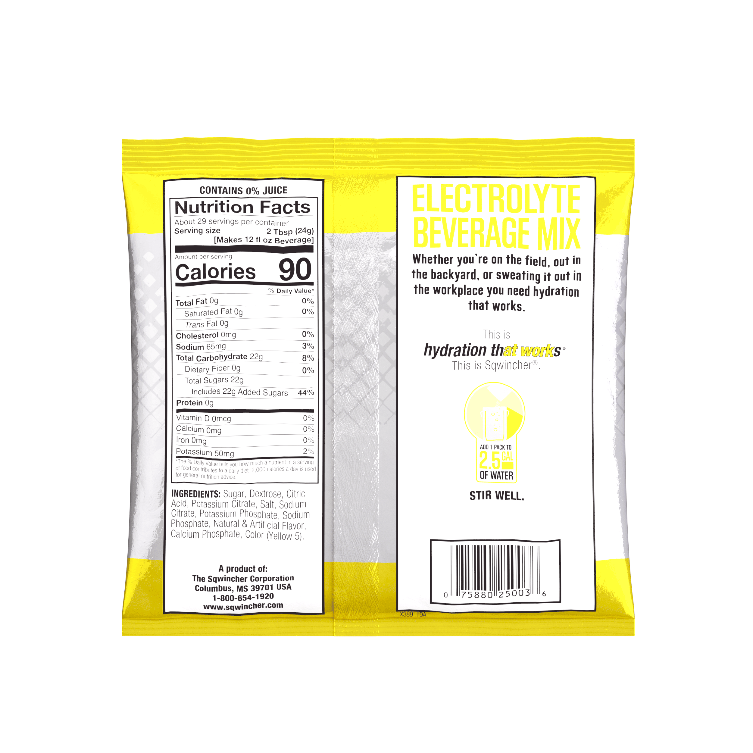 Sqwincher® Powder Pack™, Lemonade, 2.5 Gallon Yield Powder Mixes