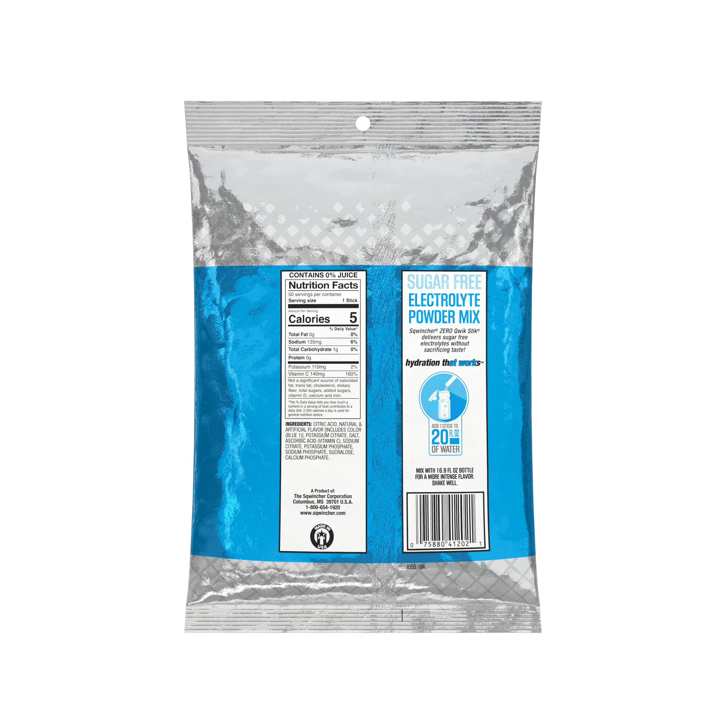 Sqwincher® Qwik Stik®, Mixed Berry, ZERO Sugar Free, 20oz Yield Powder Mixes, Pack of 50
