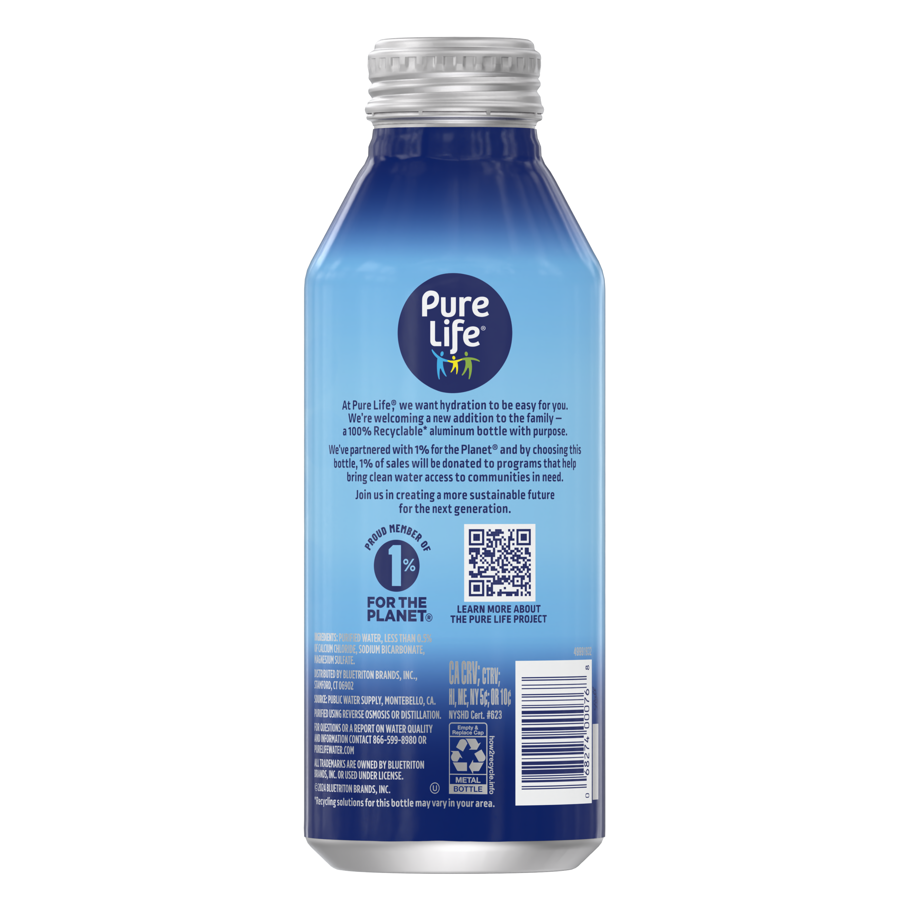 Pure Life® Purified Water Aluminum Bottle 16oz (24 Pack)