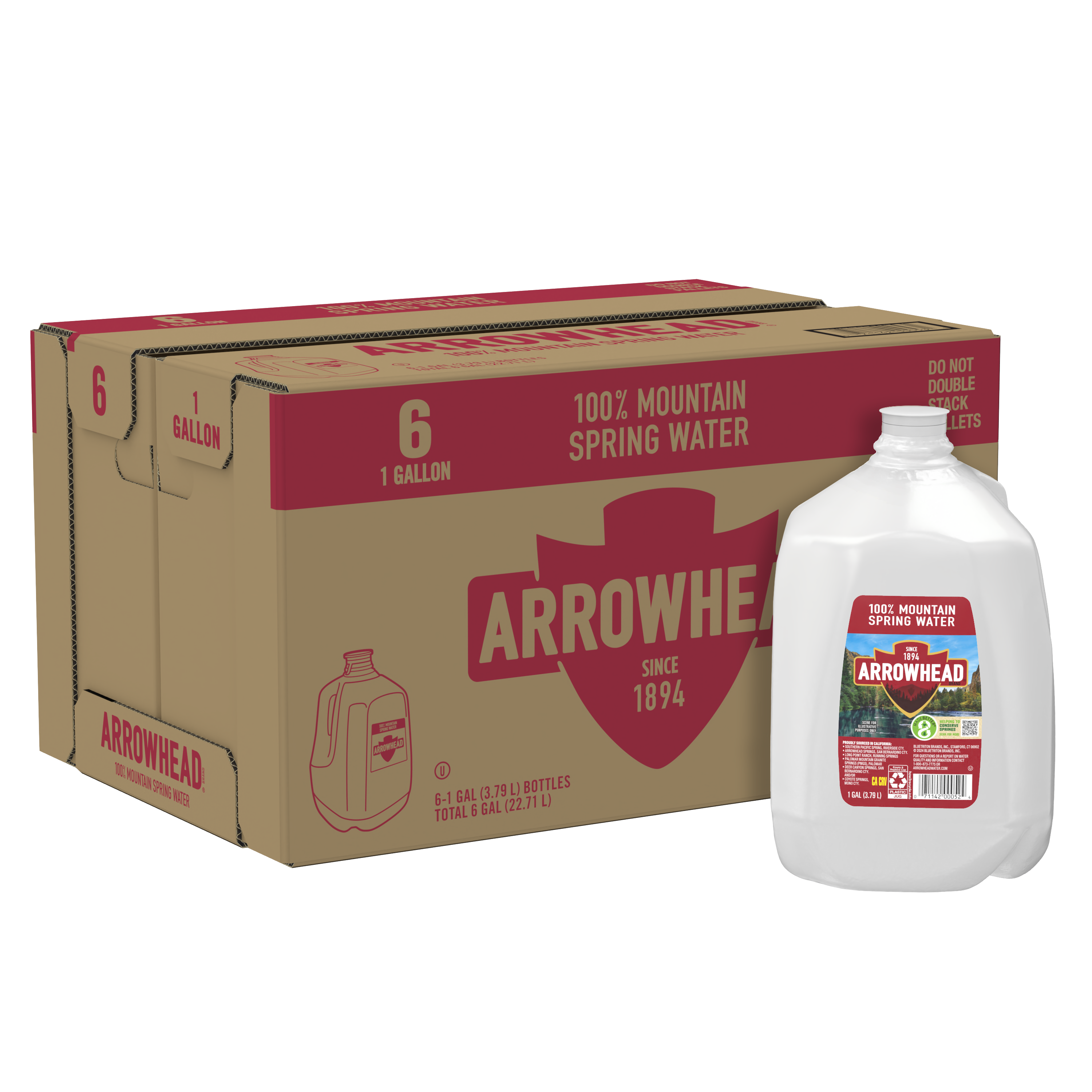 Arrowhead® Mountain Spring Water 1 Gallon - Bottle- Case of 6