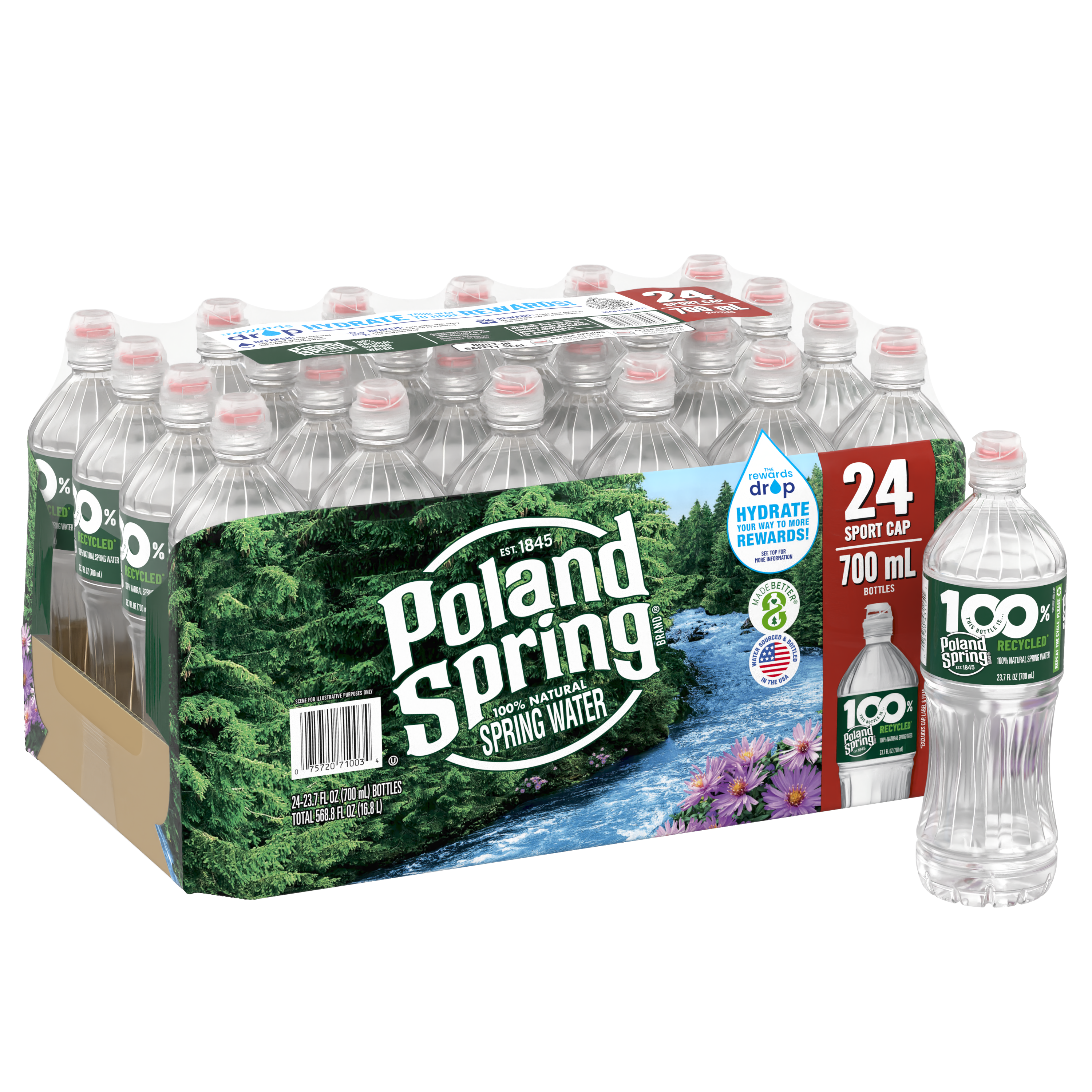 Poland Spring® Brand Spring Water Sport Cap 700ml (23.6 fl oz)- Bottle- Case of 24