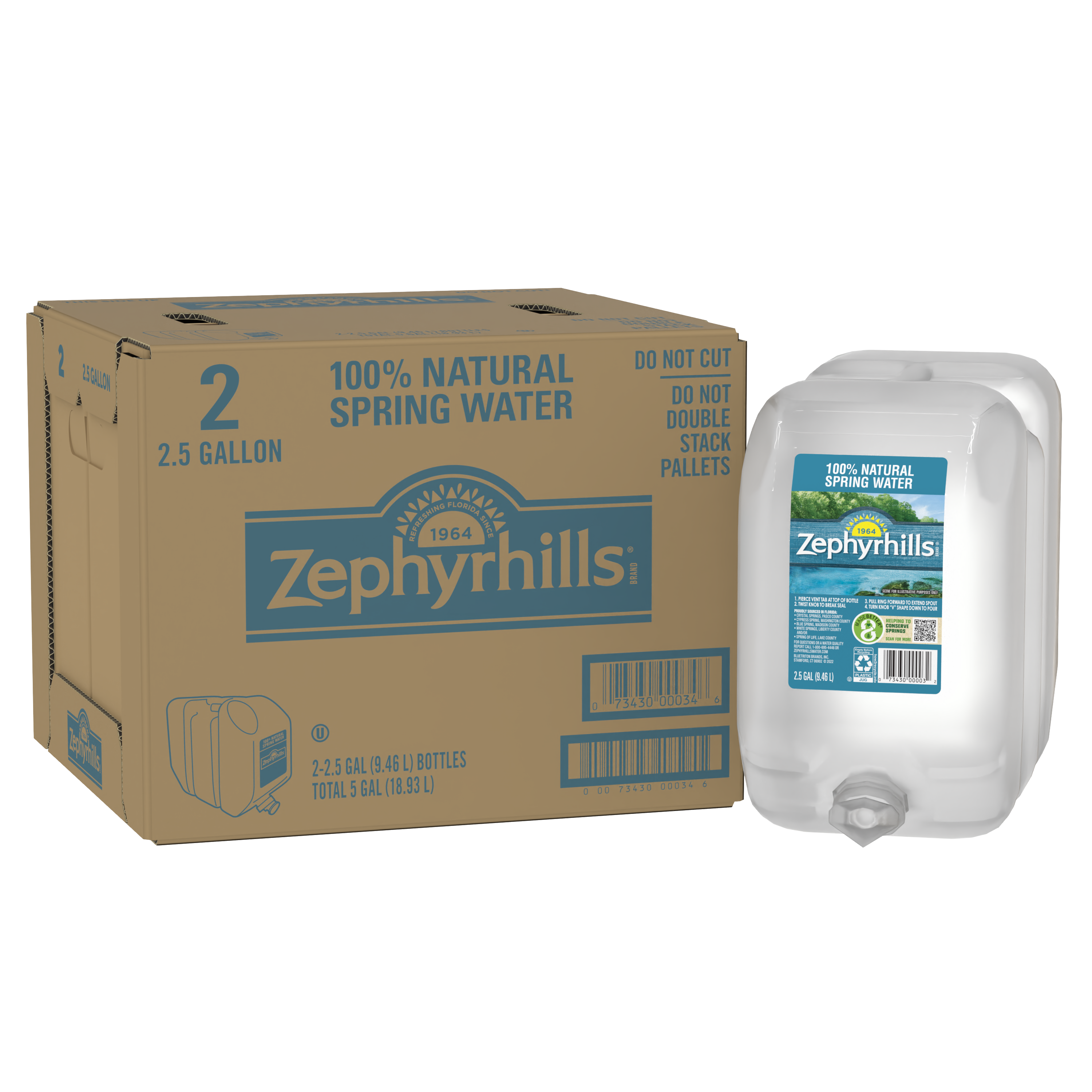 Zephyrhills® Florida Spring Water - 2.5 Gallon - Bottle - Case of 2