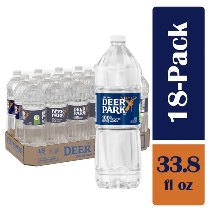 DEER PARK Brand 100% Natural Spring Water, 1-Liter plastic bottles (Pack of 18)