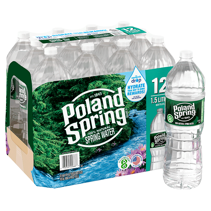 POLAND SPRING Brand 100% Natural Spring Water, 1.5-Liter plastic bottles (Pack of 12)