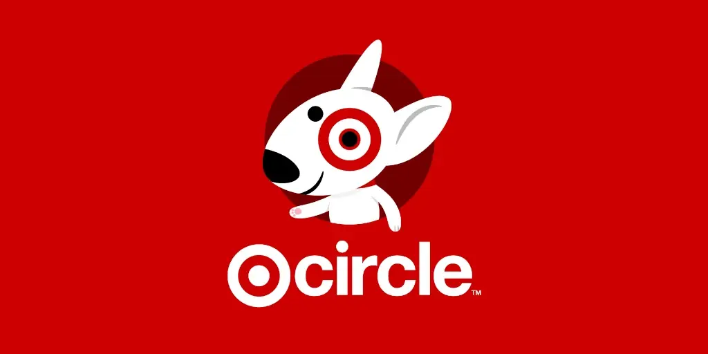 Illustration of a white dog with a red target over one eye, set against a red background with a wordmark of the Target bullseye logo and the word 'Circle' beneath it.