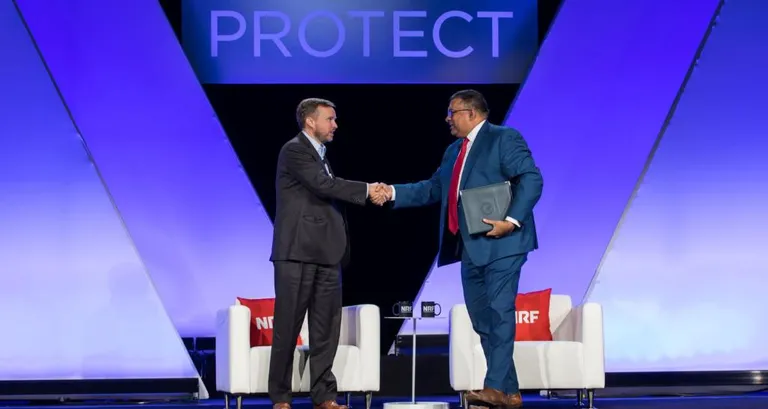 Christian Beckner and Nitin Natarajan speaking at NRF PROTECT.
