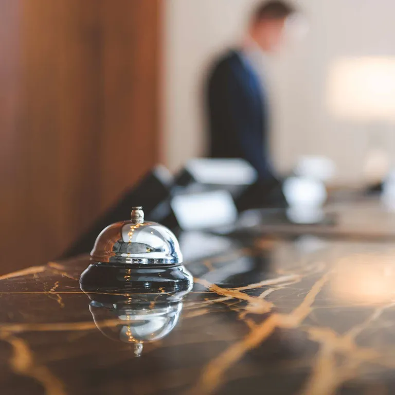 A bell on a counter top.