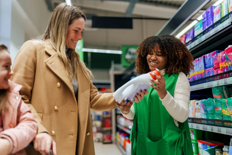 Customer and employee speaking