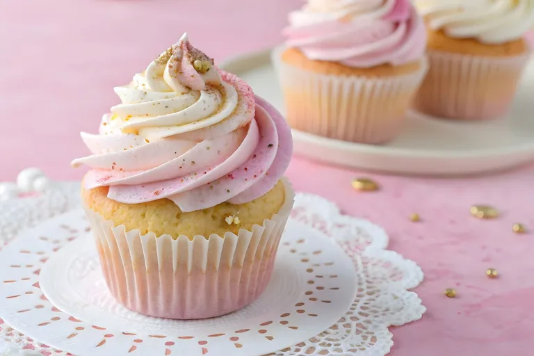 A pink cupcake.
