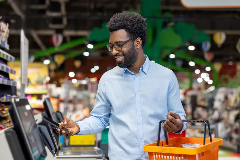 A man shopping for groceries.