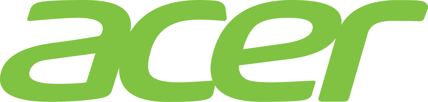 Acer logo: lowercase letters in a thick, slight slanted typeface in a lime green color.