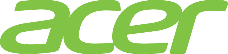 Acer logo: lowercase letters in a thick, slight slanted typeface in a lime green color.