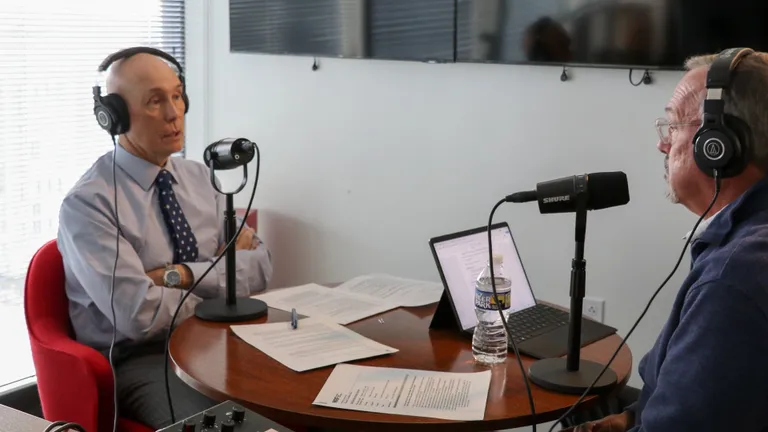 NRF President and CEO Matthew Shay records the Retail Gets Real podcast with Bill Thorne