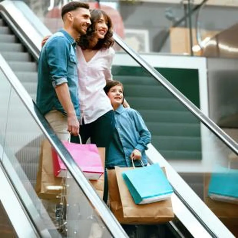 Family shopping in a mall.