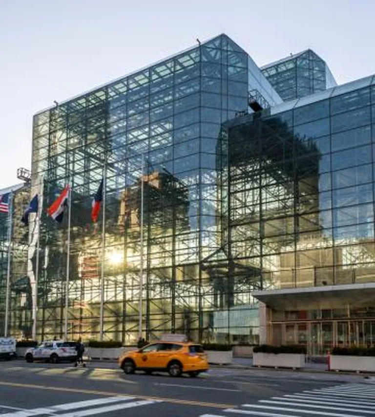 Exterior of a glass building.