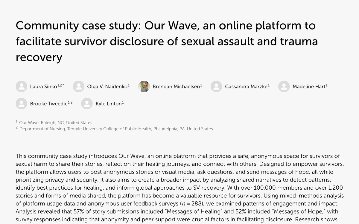 Research Paper: Our Wave, an online platform to facilitate survivor disclosure of sexual assault and trauma recovery
