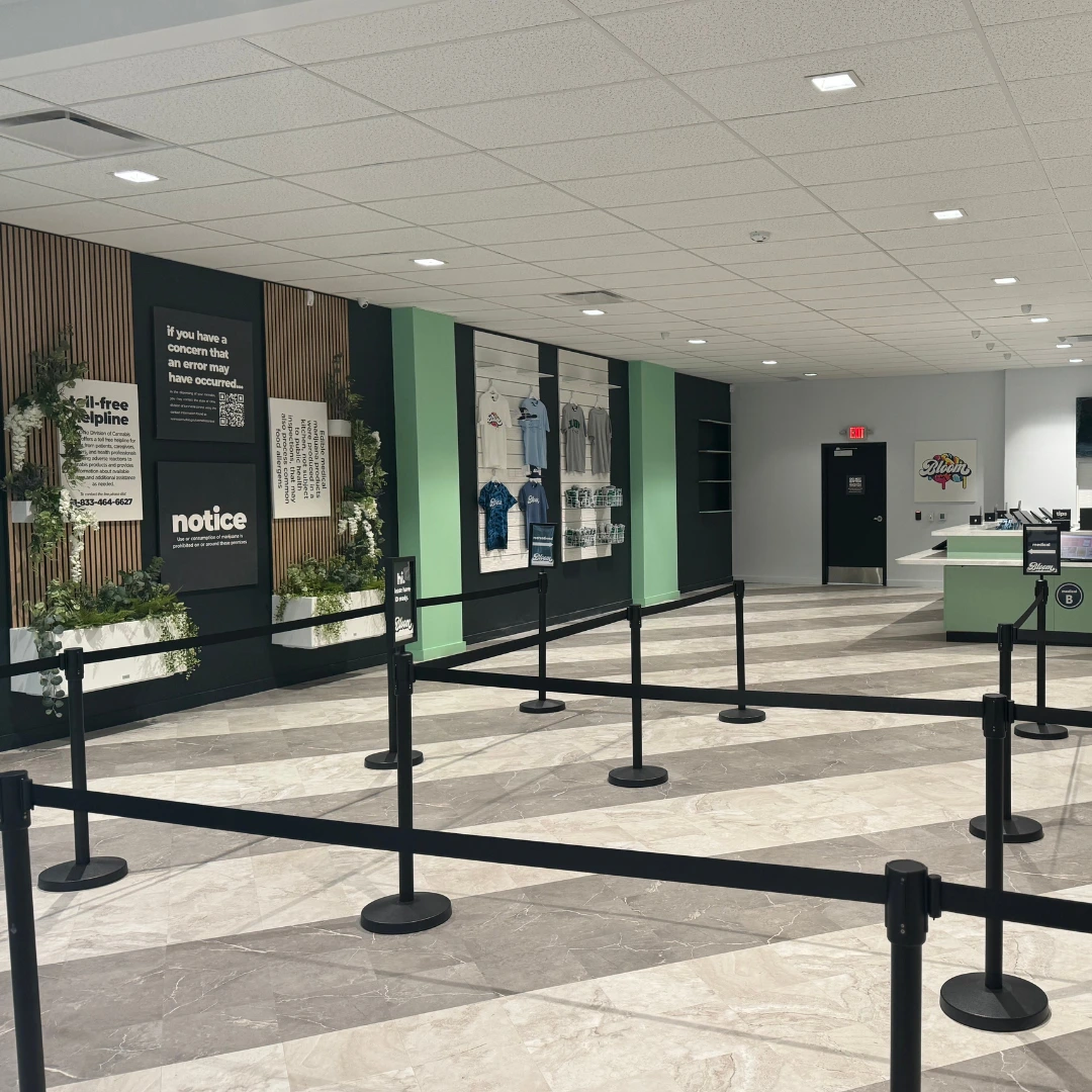 Bloom cannabis dispensary in Athens Ohio apparell wall and state rules and regulations for medical and recreational customers