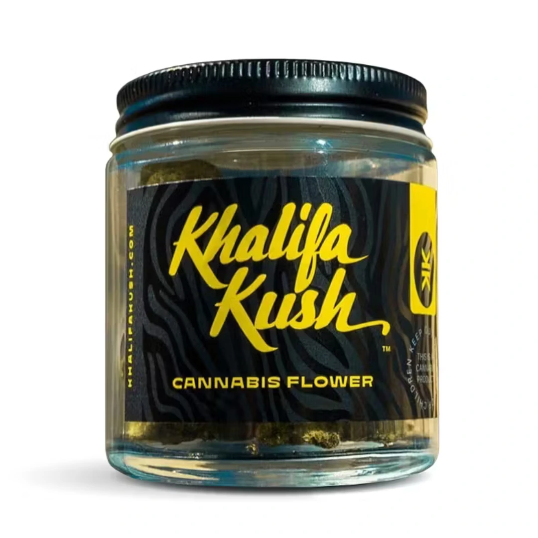 Khalifa Kush cannabis flower in glass jar