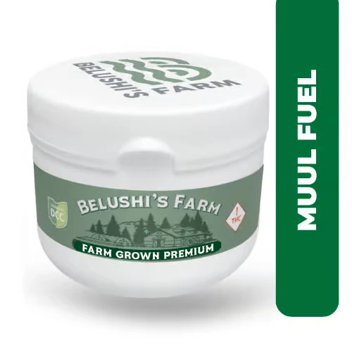 Belushi's Farm muul fuel flower strain packaging