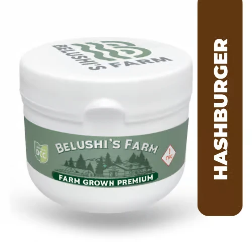 Belushi's Farm hash burger flower strain packaging