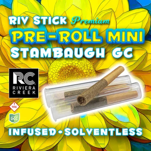 Riviera Creek Stambaugh Garlic Cookies infused pre-roll inside its packaging tube available in Ohio at Bloom