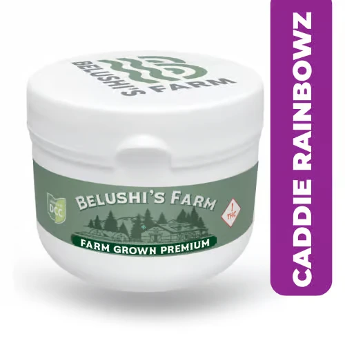 Belushi's Farm caddie rainbowz flower strain packaging