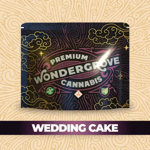 Wondergrove cannabis wedding cake flower strain packaging