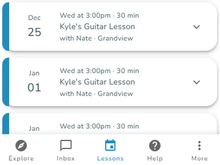MyMusicologie Manage Lessons Page Example