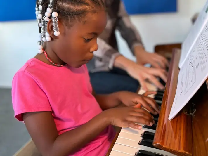 Girl in a Piano Lesson with Her Teacher