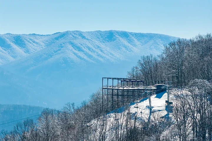 Scenic deck at the top of Mount Harrison - the highest lift-served scenic platform in the Smoky Mountains