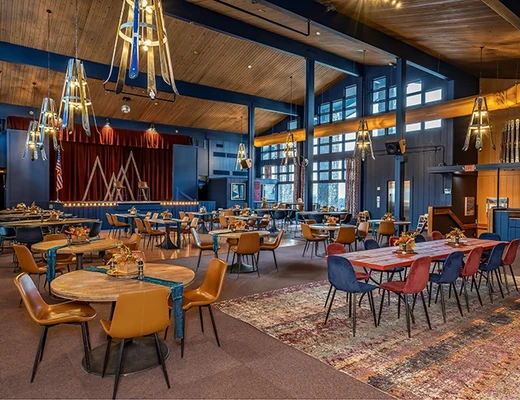 Ober Lounge restaurant area, stage, and event venue