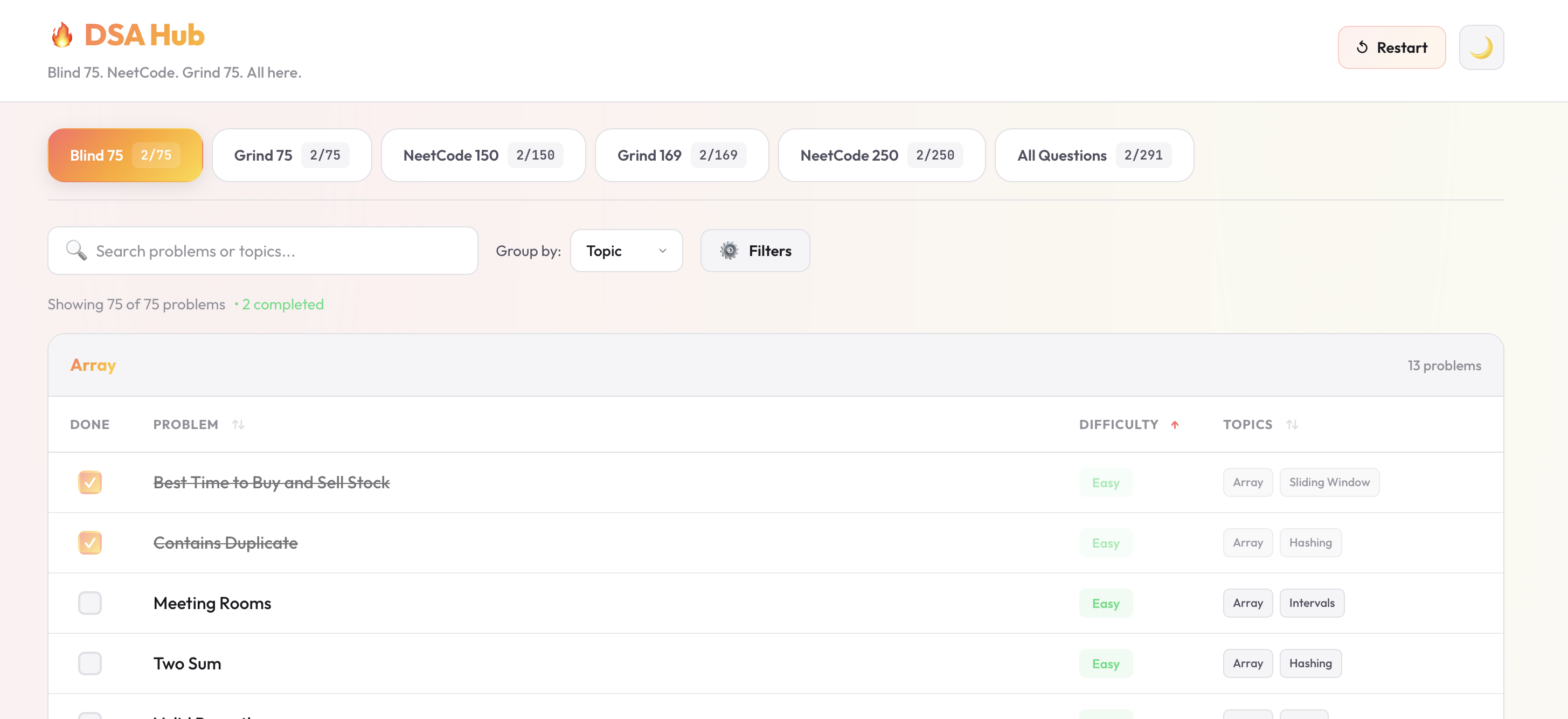 DSA Hub | Blind 75. NeetCode. Grind 75. All here. preview image