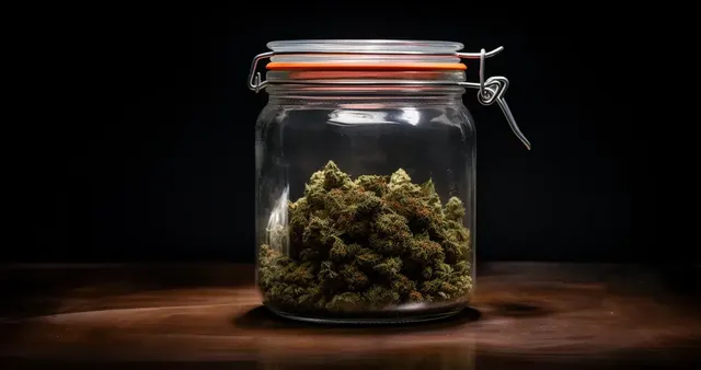Cannabis buds being cured in jars, a process that helps preserve the buds’ potency, flavor, and aroma.