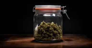Cannabis buds being cured in jars, a process that helps preserve the buds’ potency, flavor, and aroma.