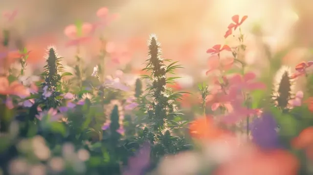 Cannabis plants in colourful meadow