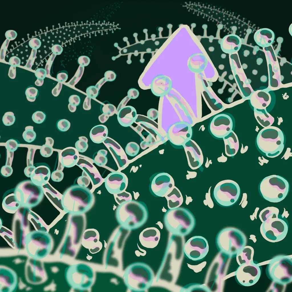 Arrow pointing up with trichomes in front of it