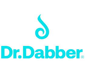 Dr. Dabber logo featuring a stylized blue teardrop shape above the brand name in bold blue text on a black background.