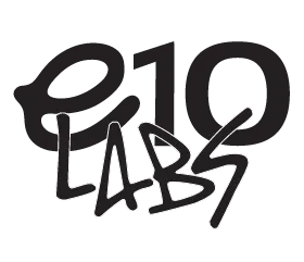 Stylized text logo with "e10" in bold black font and "LABS" in a graffiti-style white font on a black background.