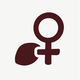 A maroon female gender symbol with an attached leaf, on a light gray background.