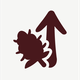 Silhouette of a pine cone next to an upward-pointing arrow, both in dark brown on a light background.