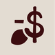 A maroon dollar sign with a minus symbol and a half-circle shape on a light gray background.