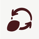 A maroon circular arrow surrounds an oval shape on a light gray background, suggesting a refresh or repeat concept.