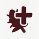 A stylized silhouette of a bug with a bold plus sign overlay, both in dark brown, on a light gray background.