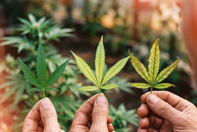 A clear cannabis nutrient deficiency chart showing different leaf symptoms and matching them to the nutrients the plant may be lacking.